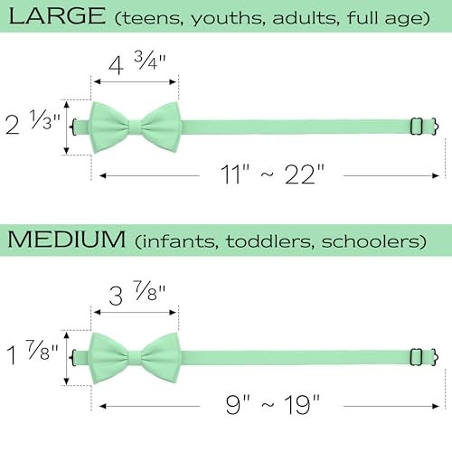 Adam Young Men's Green Mint Bow Tie Pre-Tied Style Formal Satin Classic Bowtie for Tuxedo Faux Silk (Large, Mint) - Image 5