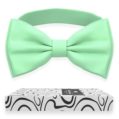 Adam Young Men's Green Mint Bow Tie Pre-Tied Style Formal Satin Classic Bowtie for Tuxedo Faux Silk (Large, Mint) - Image 1