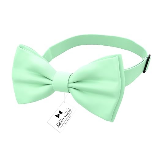 Adam Young Men's Green Mint Bow Tie Pre-Tied Style Formal Satin Classic Bowtie for Tuxedo Faux Silk (Large, Mint) - Image 2