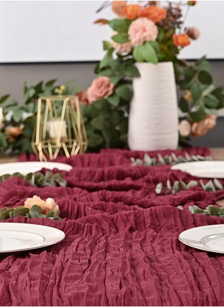 Generic Cheesecloth Table Runner, 10Ft x 35" Rustic Gauze Boho Wedding Table Runner Decoration, Vintage Table Centerpieces, Table Cloth, for Wedding Reception Bridal Shower Birthday (1 Pack Burgundy)  - Image 3