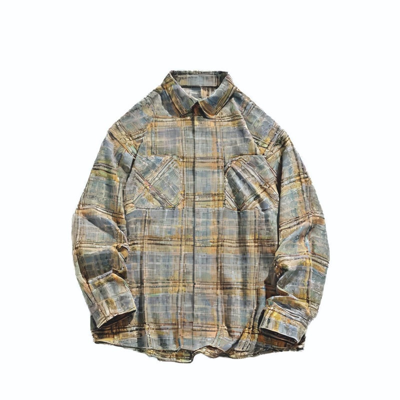 Vintage Plaid Long Sleeve Shirt Casual Loose Fit Couple Outerwear - Image 4
