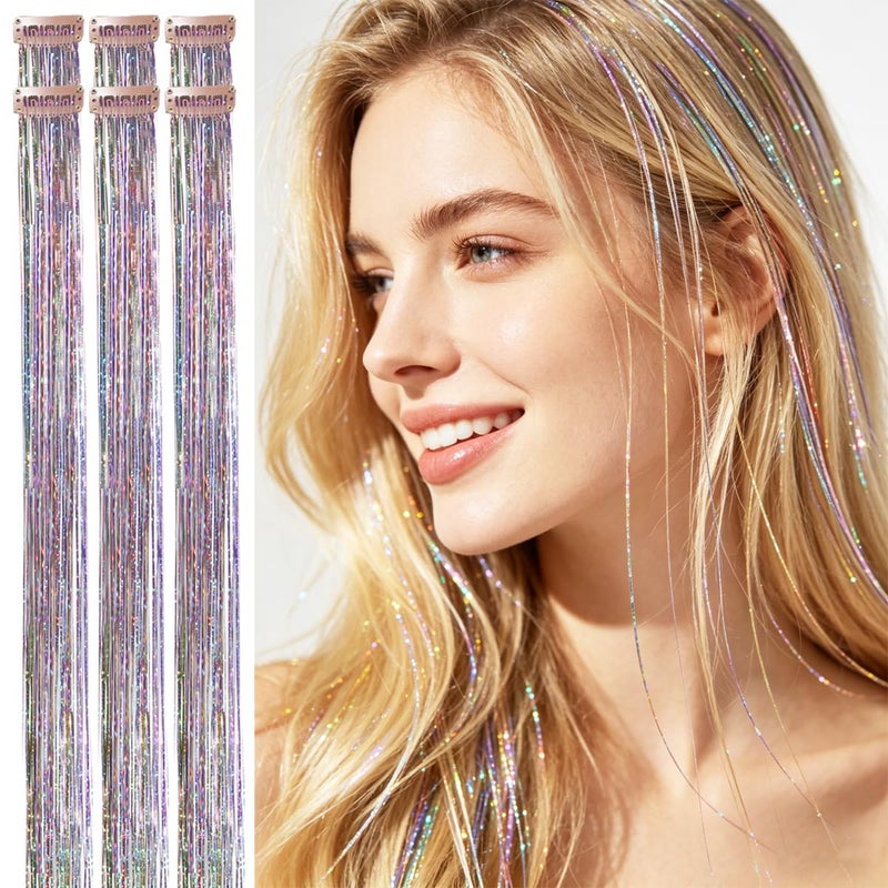 CelineBella Mixed Colors Rainbow Hair Tinsel Clip InShiny Hair Extensions80 StrandsPc24 Inches Heat Resistantfor Women Adults Christmas New Year Party Cosplay Daily Use - Image 2