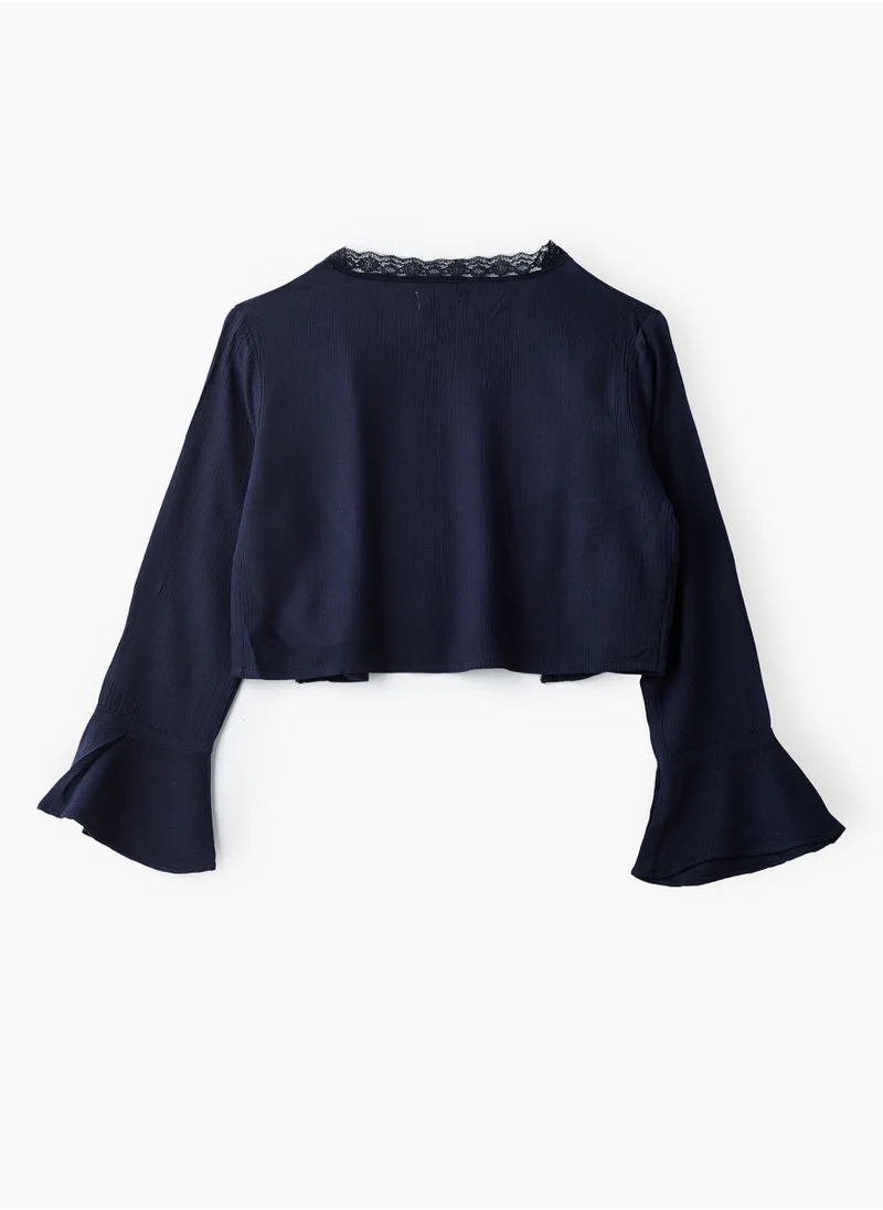 Jelliene Girls Woven Viscose Cropped Lace Trim Blouse