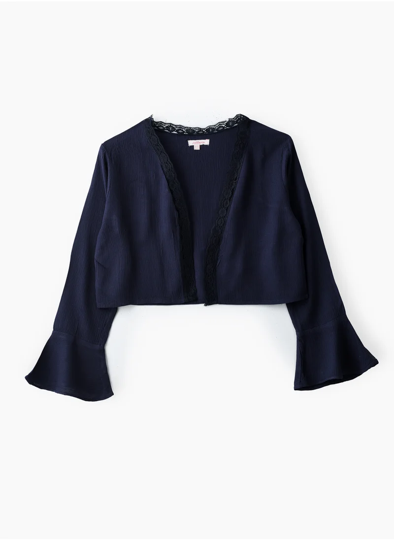 Jelliene Girls Woven Viscose Cropped Lace Trim Blouse