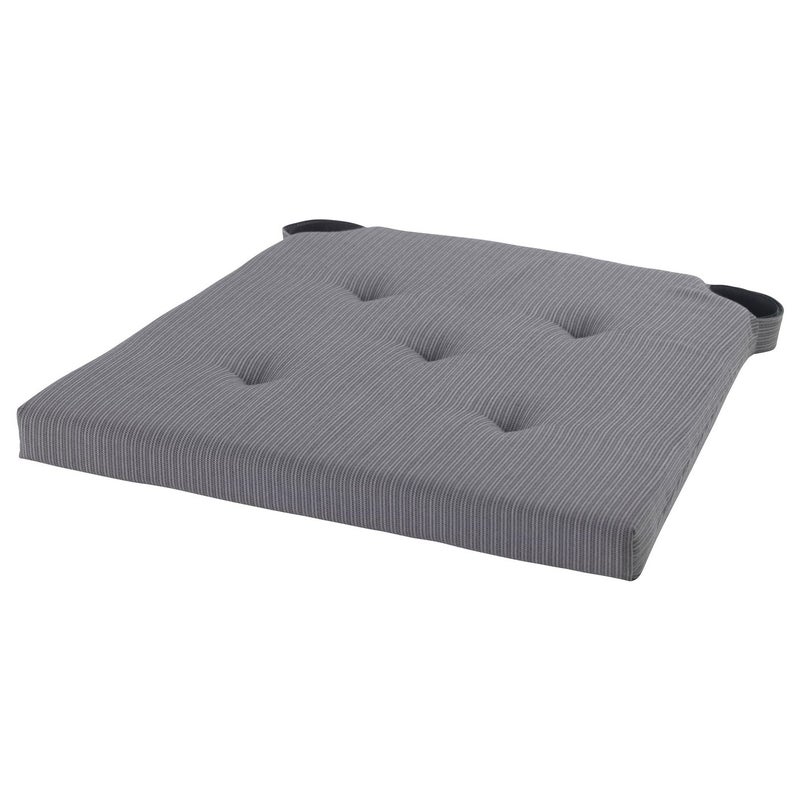 Baitique Chair Pad with Hook & Loop Fastener, Grey Cotton, 42/35×40×4 cm - Image 1