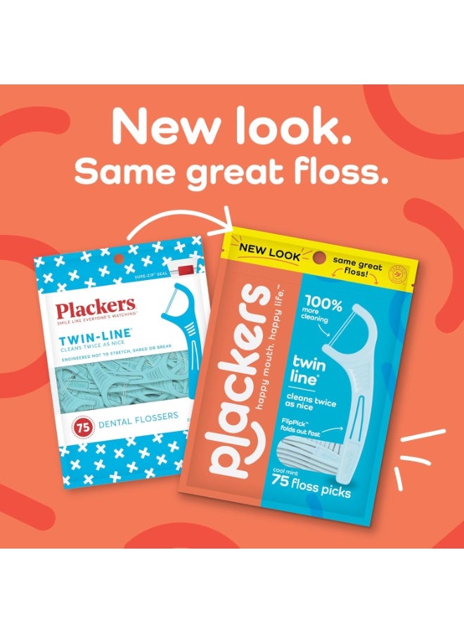 Plackers Twin Line Dental Floss Picks, Dual-Line Tuffloss, Easy Storage, Cool Mint Flavor, 75 Count - Image 2