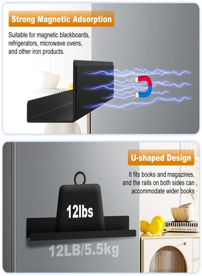 Gattlukd 2 Pack Magnetic Book Shelf for Whiteboard - 17 Inch Reusable Metal Magnetic Shelves, Holds 12 lbs, Magnetic Book Display for Classrooms, Kitchen, Kids' Room - New Black - Image 3