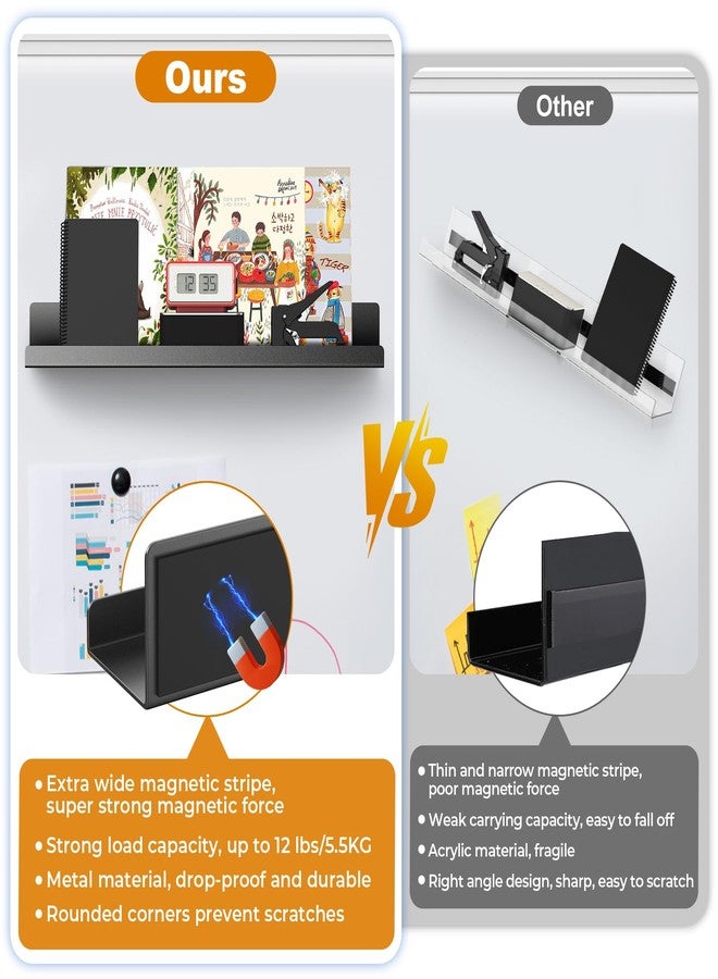 Gattlukd 2 Pack Magnetic Book Shelf for Whiteboard - 17 Inch Reusable Metal Magnetic Shelves, Holds 12 lbs, Magnetic Book Display for Classrooms, Kitchen, Kids' Room - New Black - Image 4