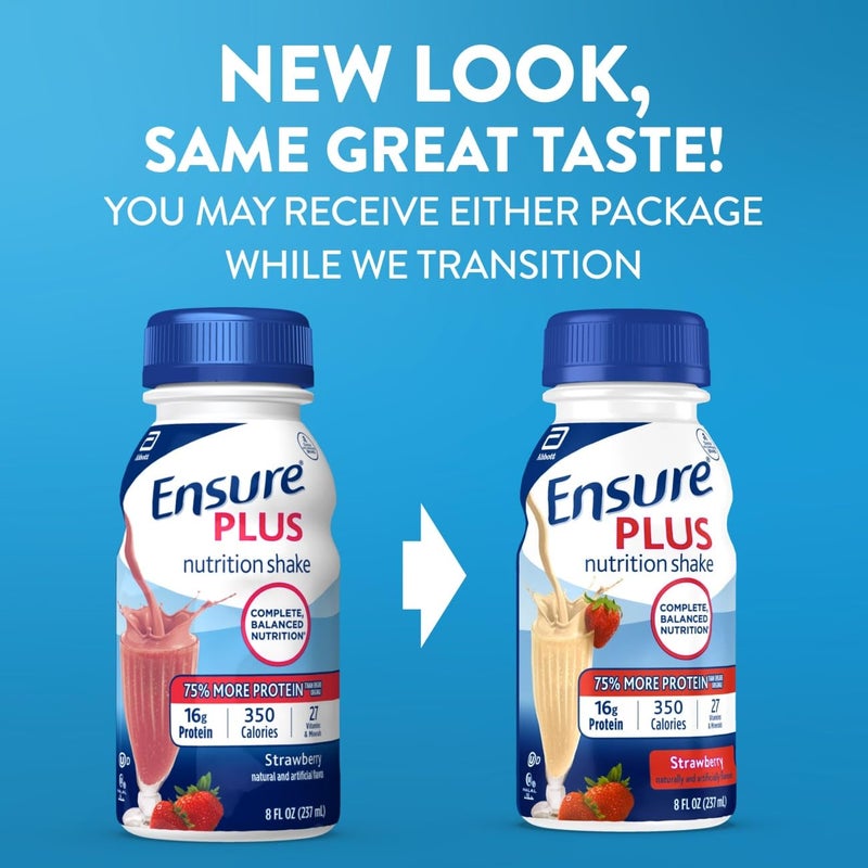 Ensure Plus Strawberry Nutrition Shake | Meal Replacement Shake | Ready To Drink | 16g Protein and 27 Vitamins and Minerals | 8 fl oz - 24 Pack - Image 2