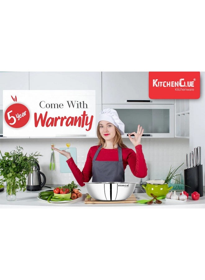 KITCHEN CLUE طاسة ستانلس ستيل ثلاثية الطبقات من كيتشن كلue للطهي مع قاعدة محاطة - متوافقة مع الطهي بالحث والطهي على الغاز - 24 سم، 2500 مل - طاسة كبيرة من الفولاذ - Image 4