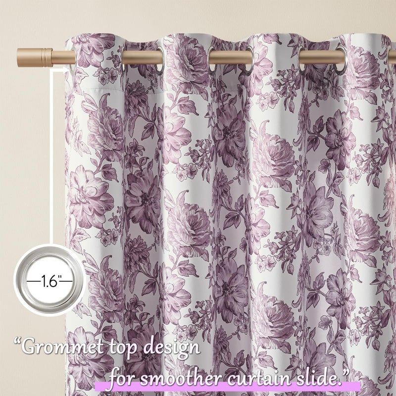 FOLKSIDE Purple Floral Curtains 84 Inches Long 2 Panels for Bedroom Grommet French Romantic Violet Flower Room Darkening Reversible Curtains for Girl Room Garden Noise Reduction Thermal Insulated Drapes, 52x84 - Image 4