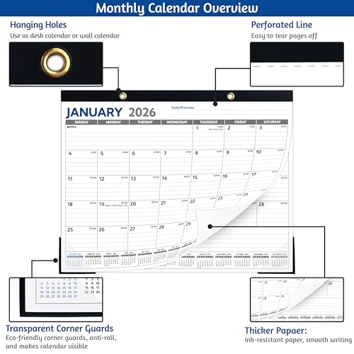 BowCuk 2026 Desk Calendar – Jan 2026 – Dec 2026, Large Desk Calendar 2026, 14.6’’ x 11.5’’, 2026 Desk/Wall Calendar with To-do Lists, Desk Pad, Ruled Blocks, Corner Protectors - Image 5