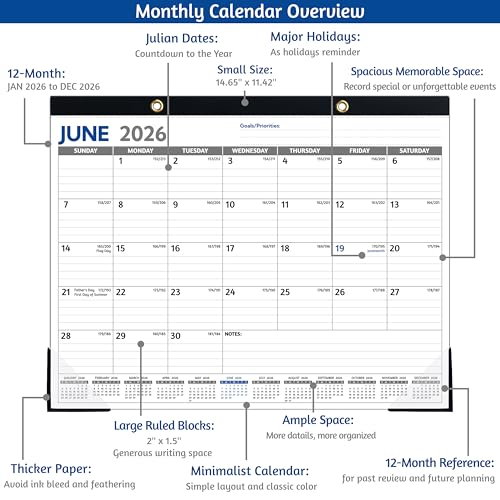 BowCuk 2026 Desk Calendar – Jan 2026 – Dec 2026, Large Desk Calendar 2026, 14.6’’ x 11.5’’, 2026 Desk/Wall Calendar with To-do Lists, Desk Pad, Ruled Blocks, Corner Protectors - Image 4