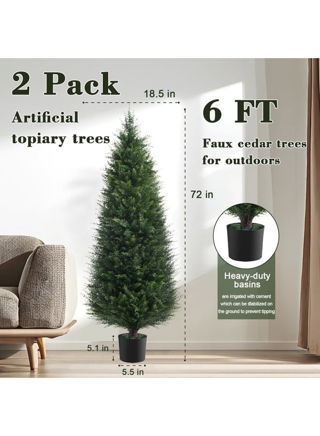 Chillchard Two 6ft Artificial Plants Topairy Faux Cedar Trees for Outdoor Planters, 72IN Tall Fake Pine Bushes UV Resistant Large Potted Shrubs for Front Porch Décor - Image 2