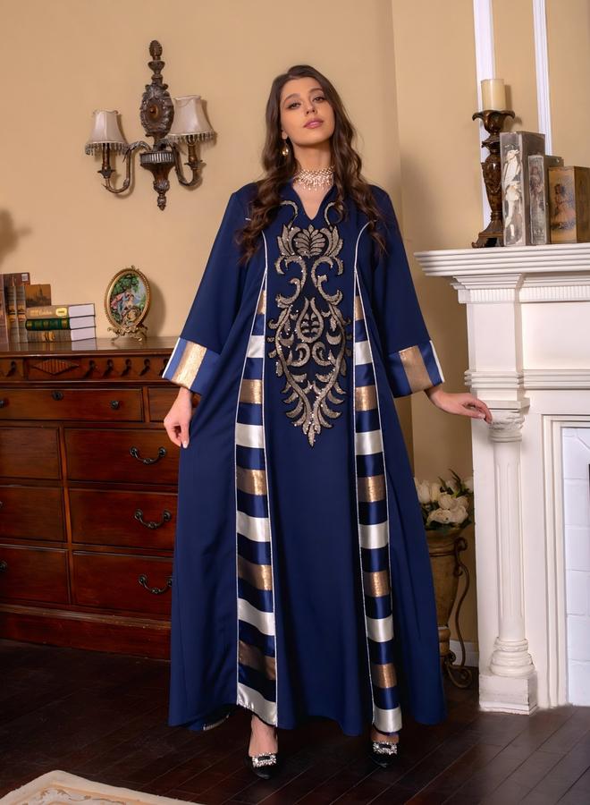 Take Two Graphic Print Thick Striped Detail Jalabiya - Image 5