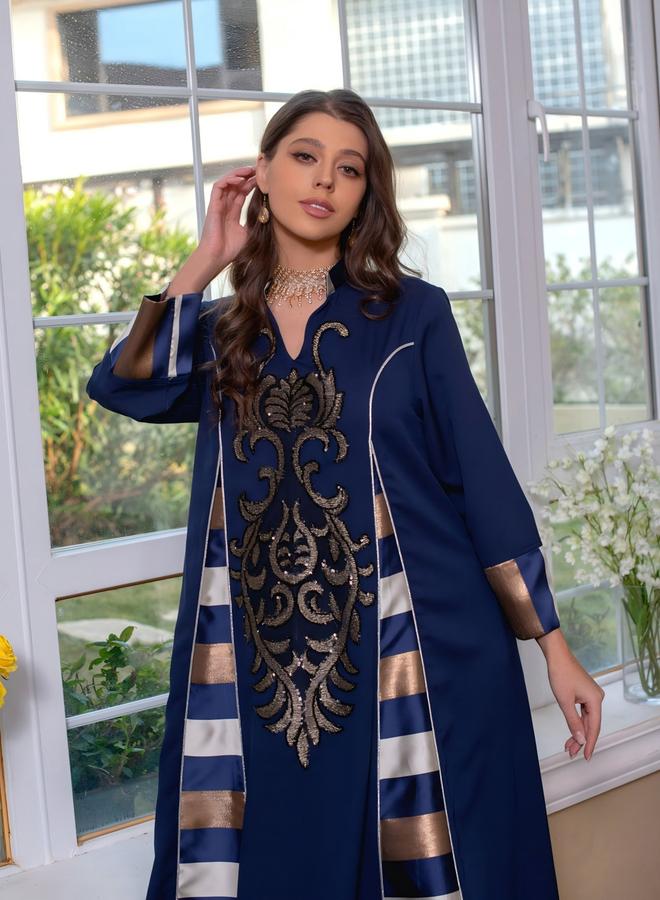 Take Two Graphic Print Thick Striped Detail Jalabiya - Image 4