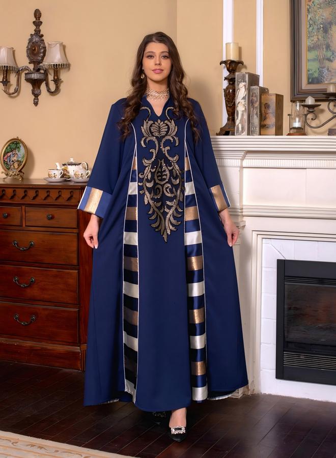 Take Two Graphic Print Thick Striped Detail Jalabiya - Image 1