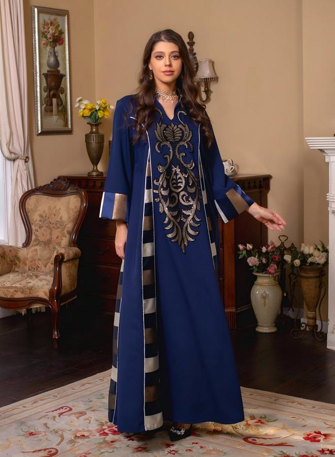 Take Two Graphic Print Thick Striped Detail Jalabiya - Image 2
