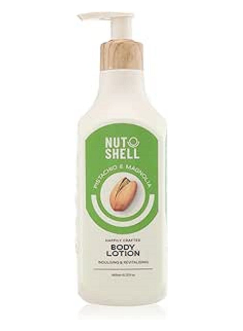 NUT SHELL Happily Crafted Pistachio & Magnolia Body Lotion 465ml - Image 1