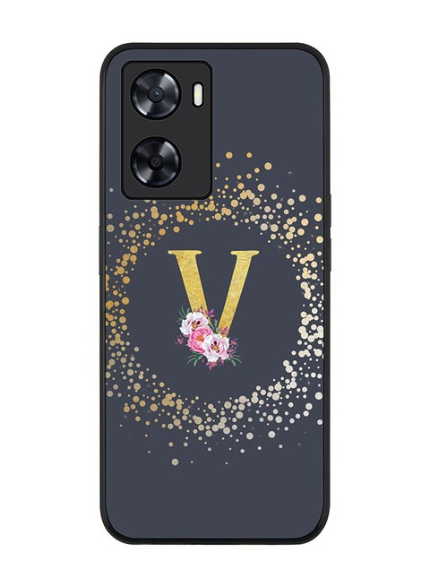 Rugged Black edge case for OnePlus Nord N20 SE Slim fit Soft Case Flexible Rubber Edges TPU Gel Thin Cover - Custom Monogram Initial Letter Floral Pattern Alphabet - V (Grey)