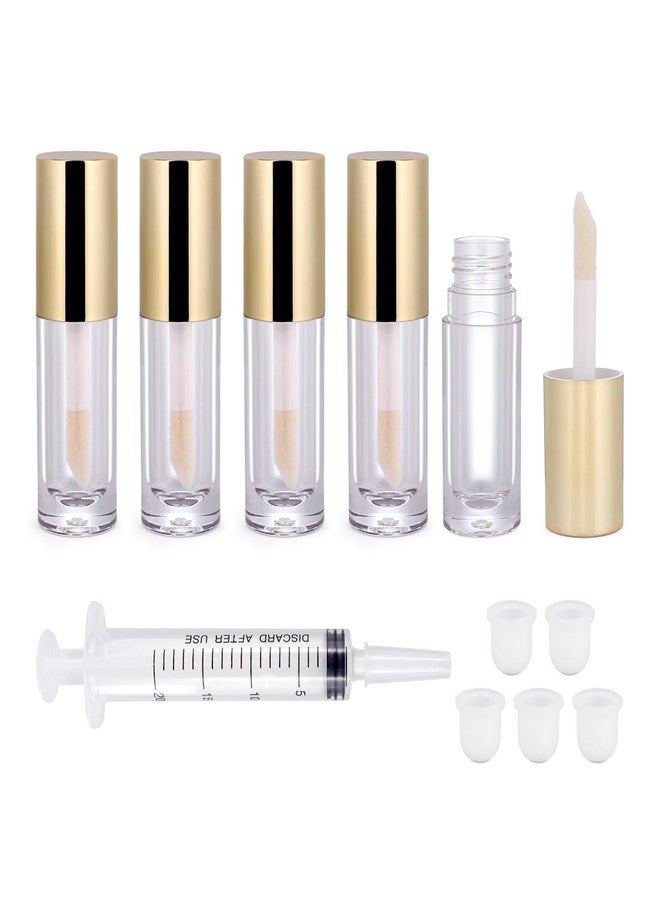 Snowso 5Pack Lip Gloss tubes with Big Doe Foot Wand, Empty 6ml Clear Lip Gloss Containers with Rubber Insert for DIY Lipgloss Makeup (Gold) - Image 1