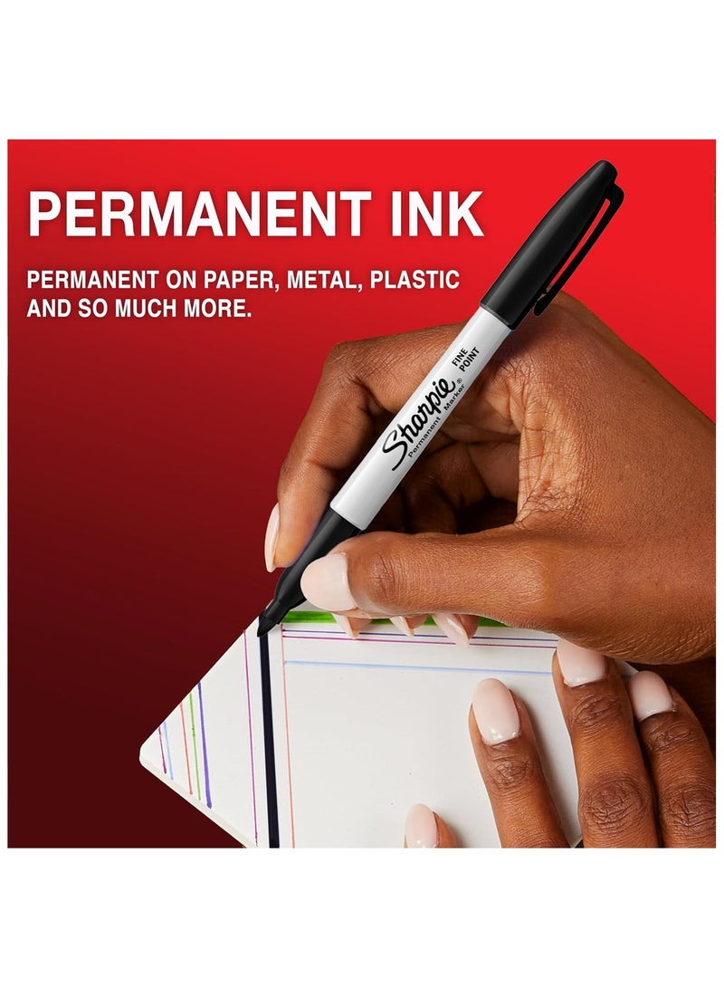شاربي أقلام ماركر دائمة من Sharpie بخط رفيع ولون أسود، عبوة من 12 قلم، حبر قوي مقاوم للتلطخ والتلاشي، مثالية للكتابة والرسم والتعليم والمكاتب والمدارس - Image 2
