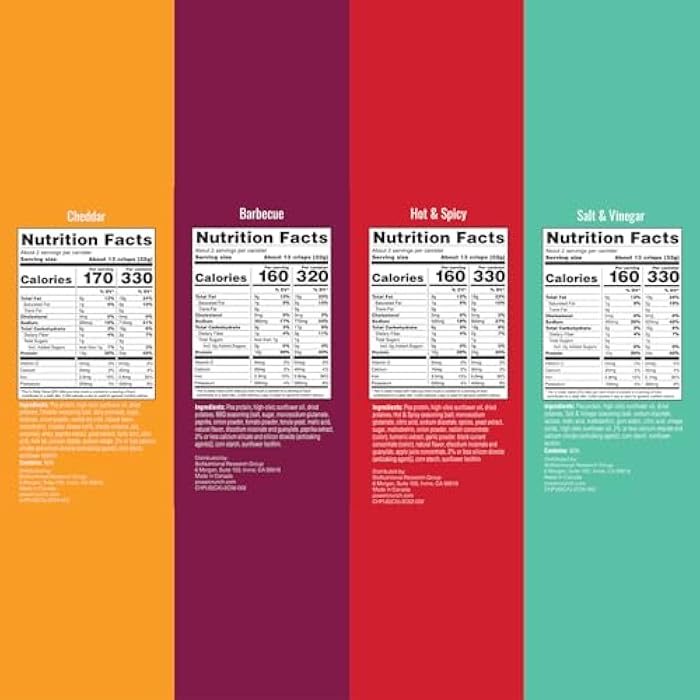 Power Crunch Protein CRISPS Variety Pack, Cheddar, Salt & Vinegar, BBQ, Hot & Spicy, a Potato Style Protein Chip Snack, 12g of protein, 1.05 ounces per serving (1 of Each Flavor) - Image 2
