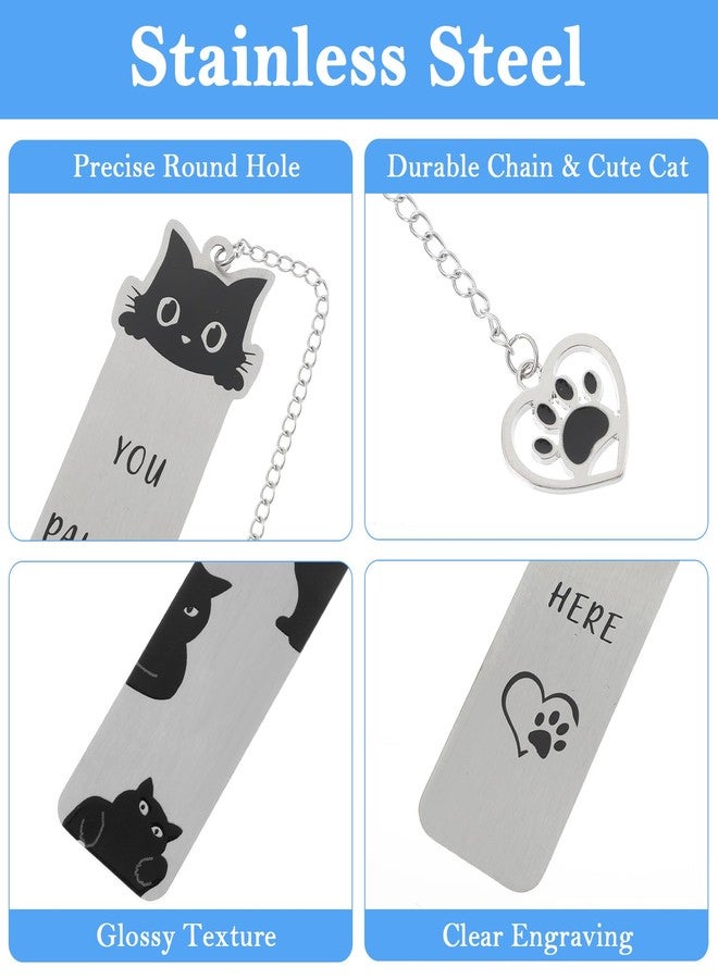 ValueBargain Cat Bookmarks, 2 Pcs Stainless Steel Black Cat Bookmark for Women, Men, Kids, You Paused Here Cute Book Marks for Book Lovers, Birthday, (Silver & Black) - Image 4