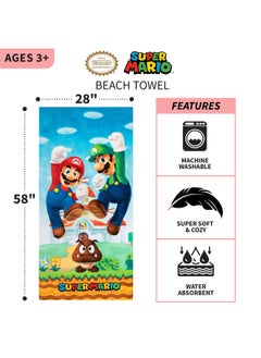 Franco Franco Super Mario Official Nintendo Kids Super Soft Cotton Bath Pool Beach Towel 58 In X 28 In By  - Image 3