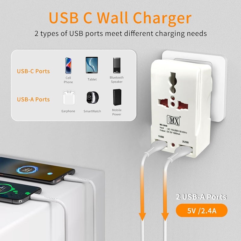 MX Travel Adapter With USB Port, Multi Plug Socket Charger for UK/USA to India Conversion, 2 & 3 Pin Mobile Converter - Image 3