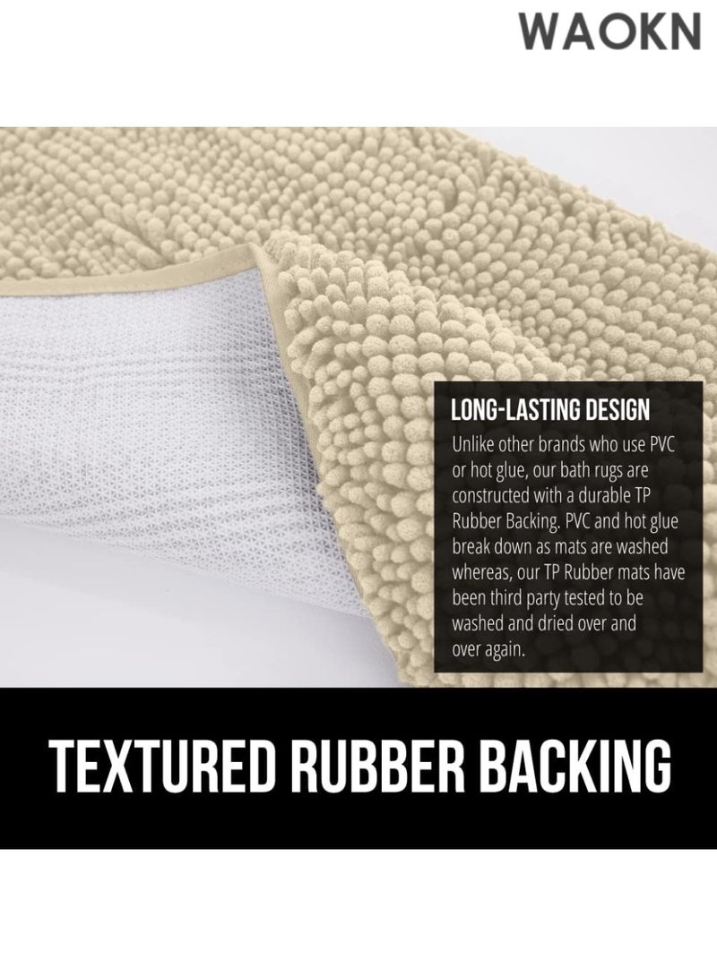 دبليو أيه أو كي أن سجادة حمام 40×60 سم، مصنوعة من قماش شينيل سميك وناعم ماص، سريعة الجفاف، سجادات أرضية استحمام قابلة للغسل في الغسالة، مفرش حمام، إكسسوارات ديكور منزلي للحمام، لون رملي فاتح - Image 5