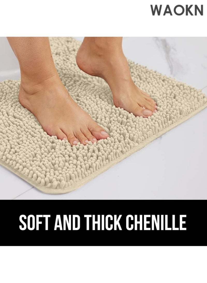 دبليو أيه أو كي أن سجادة حمام 40×60 سم، مصنوعة من قماش شينيل سميك وناعم ماص، سريعة الجفاف، سجادات أرضية استحمام قابلة للغسل في الغسالة، مفرش حمام، إكسسوارات ديكور منزلي للحمام، لون رملي فاتح - Image 2