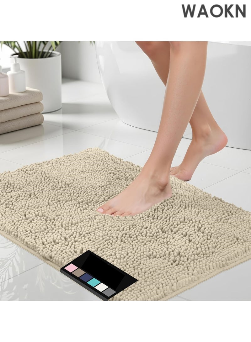 دبليو أيه أو كي أن سجادة حمام 40×60 سم، مصنوعة من قماش شينيل سميك وناعم ماص، سريعة الجفاف، سجادات أرضية استحمام قابلة للغسل في الغسالة، مفرش حمام، إكسسوارات ديكور منزلي للحمام، لون رملي فاتح - Image 1
