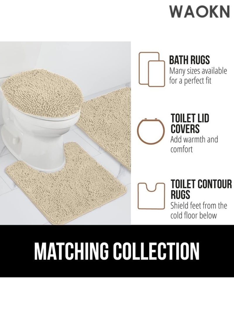 دبليو أيه أو كي أن سجادة حمام 40×60 سم، مصنوعة من قماش شينيل سميك وناعم ماص، سريعة الجفاف، سجادات أرضية استحمام قابلة للغسل في الغسالة، مفرش حمام، إكسسوارات ديكور منزلي للحمام، لون رملي فاتح - Image 4