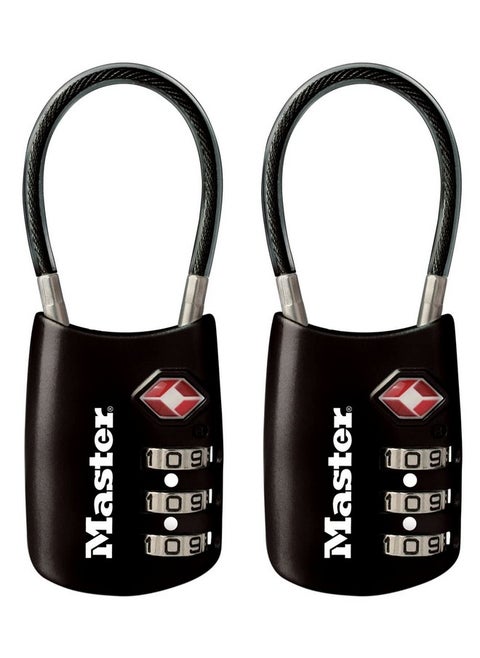 Master Lock Padlock, Set Your Own Combination TSA Locks for Luggage, Travel Zipper Lock with Cable Shackle is 1-3/16 in. Wide, Colors May Vary, 4688T, 2 Count (Pack of 1)