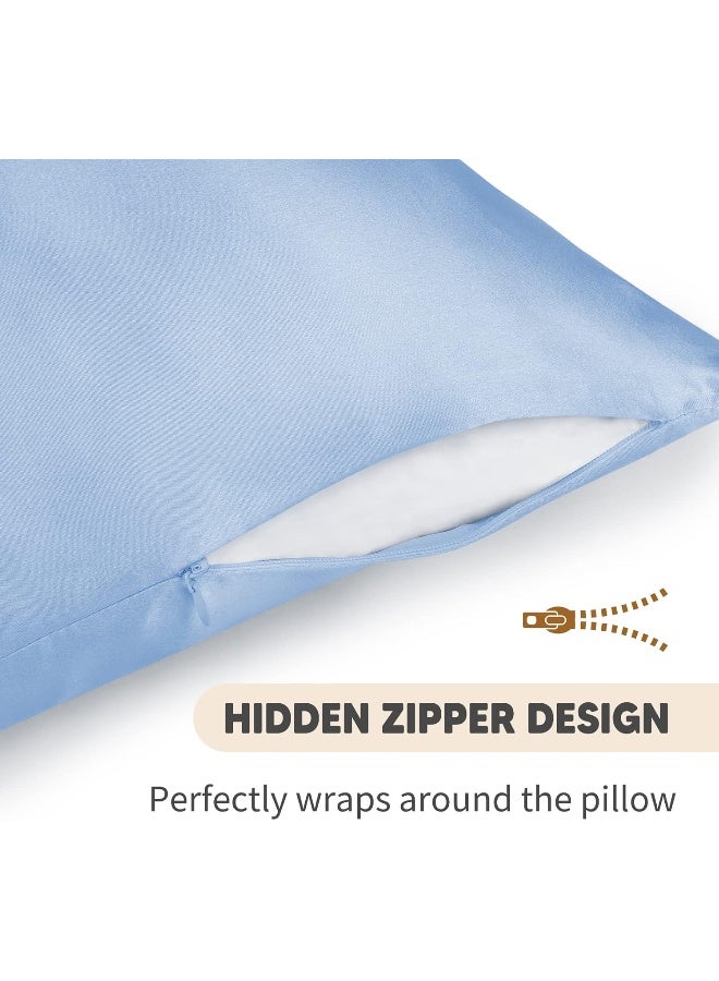 OLESILK 100 Mulberry Silk Toddler Pillowcase for Hair and Skin Both Sides 19 Momme Pure Natural Silk Travel Pillow Cases with Hidden Zipper 13x 18 Light Blue - Image 3