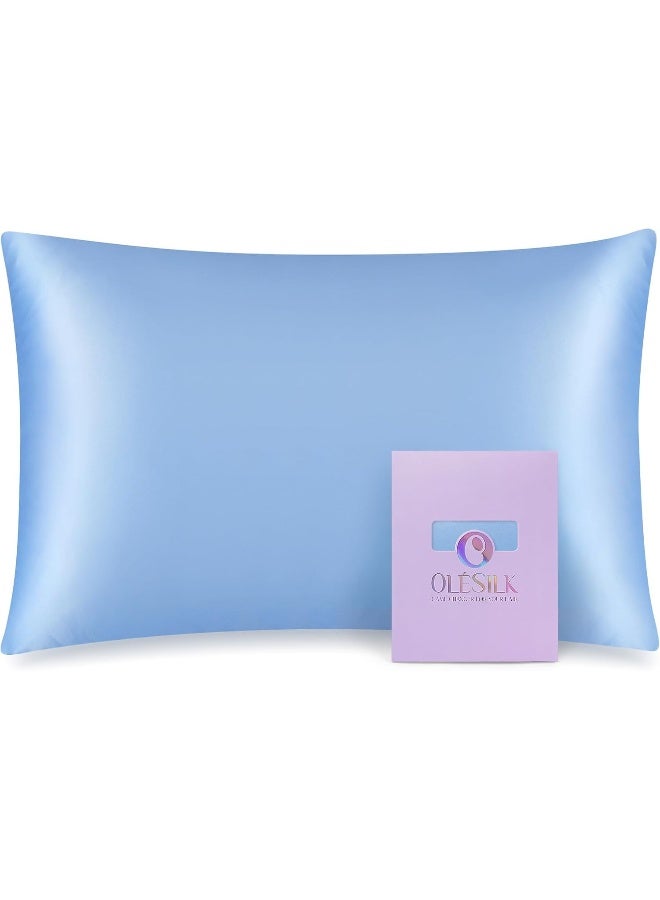 OLESILK 100 Mulberry Silk Toddler Pillowcase for Hair and Skin Both Sides 19 Momme Pure Natural Silk Travel Pillow Cases with Hidden Zipper 13x 18 Light Blue - Image 4