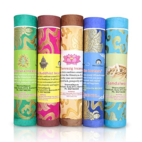 DharmaObjects 5 Packs Variety Tibetan Spiritual and Medicinal Incense Sticks - Image 1