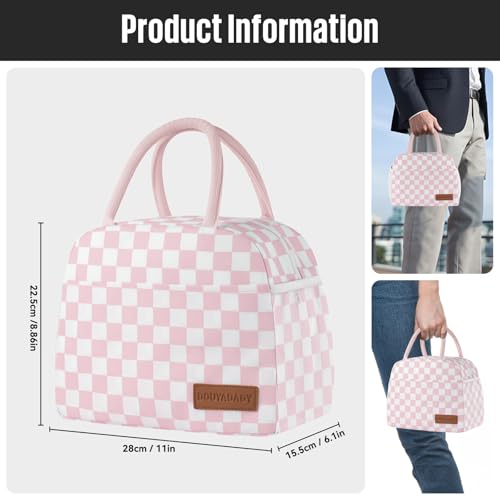 douyadady Lunch Bag WomenMen Lunch Box WomenMen PinkWhite Checkerboard - Image 3