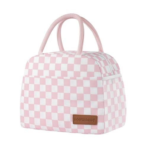 douyadady Lunch Bag WomenMen Lunch Box WomenMen PinkWhite Checkerboard - Image 1