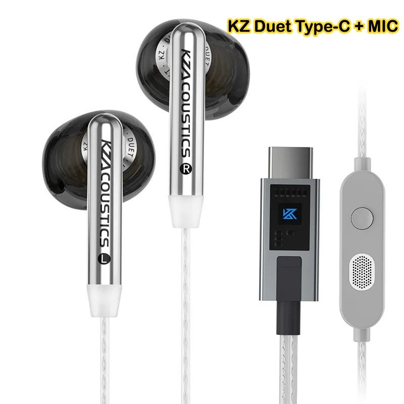 KZ Duet Dual Dynamic Driver HiFi Quad-Core Bass Stereo Wired Earphones with Microphone, Type-C, Beige - Image 1