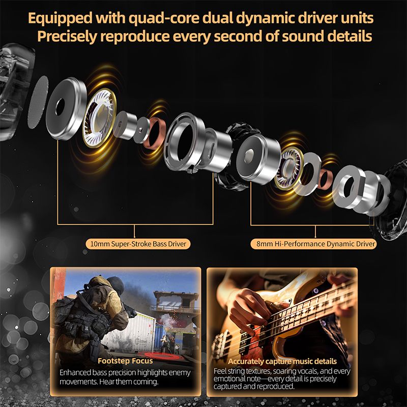 KZ Duet Dual Dynamic Driver HiFi Quad-Core Bass Stereo Wired Earphones with Microphone, Type-C, Beige - Image 4