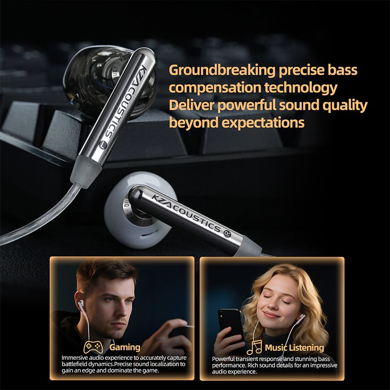 KZ Duet Dual Dynamic Driver HiFi Quad-Core Bass Stereo Wired Earphones with Microphone, Type-C, Beige - Image 5