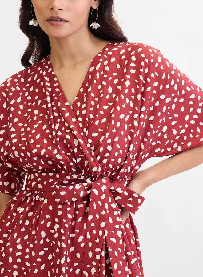 Femmella  Femmella Red Spot Print Wrap Midi Dress for Women | Best Price UAE