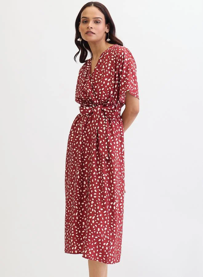 Femmella  Femmella Red Spot Print Wrap Midi Dress for Women | Best Price UAE
