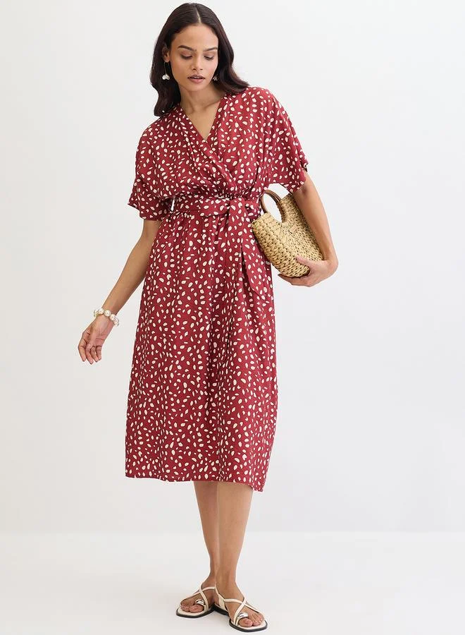 Femmella  Femmella Red Spot Print Wrap Midi Dress for Women | Best Price UAE