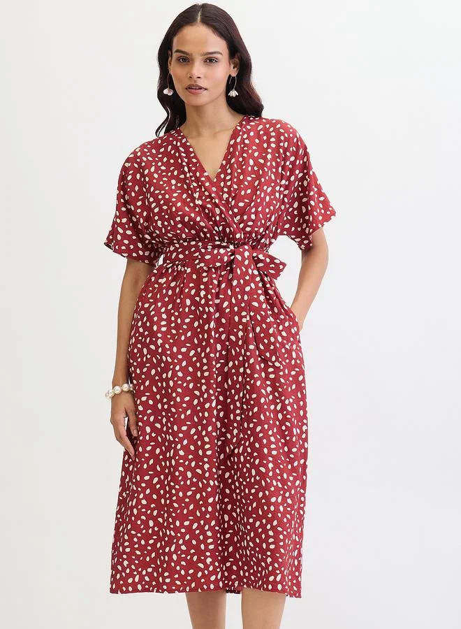 Femmella Red Spot Print Wrap Midi Dress