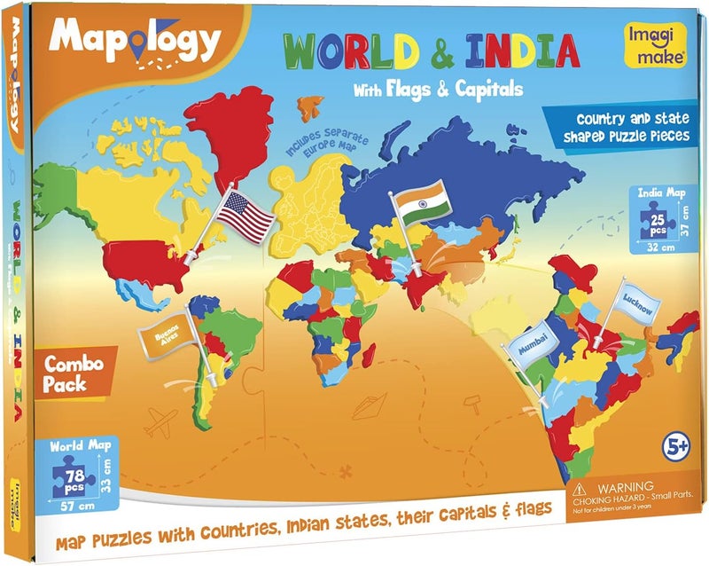 Mapology - Monuments of The World, Map Puzzle of India and World with Capitals and Flags of Countries, Educational Toy - Puzzles for Kids for Age 5 Years+, Best Gift for Boys & Girls - Image 2