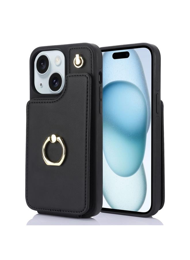 اس-توب حافظة هاتف iPhone 15 Plus YM005 بملمس الجلد مع حقيبة بطاقات وحبل طويل - Image 1