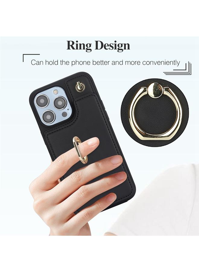 اس-توب حافظة هاتف iPhone 15 Plus YM005 بملمس الجلد مع حقيبة بطاقات وحبل طويل - Image 4